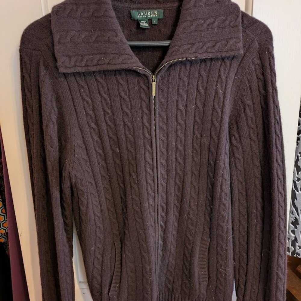 Ralph Lauren Purple Cable Knit Cardigan